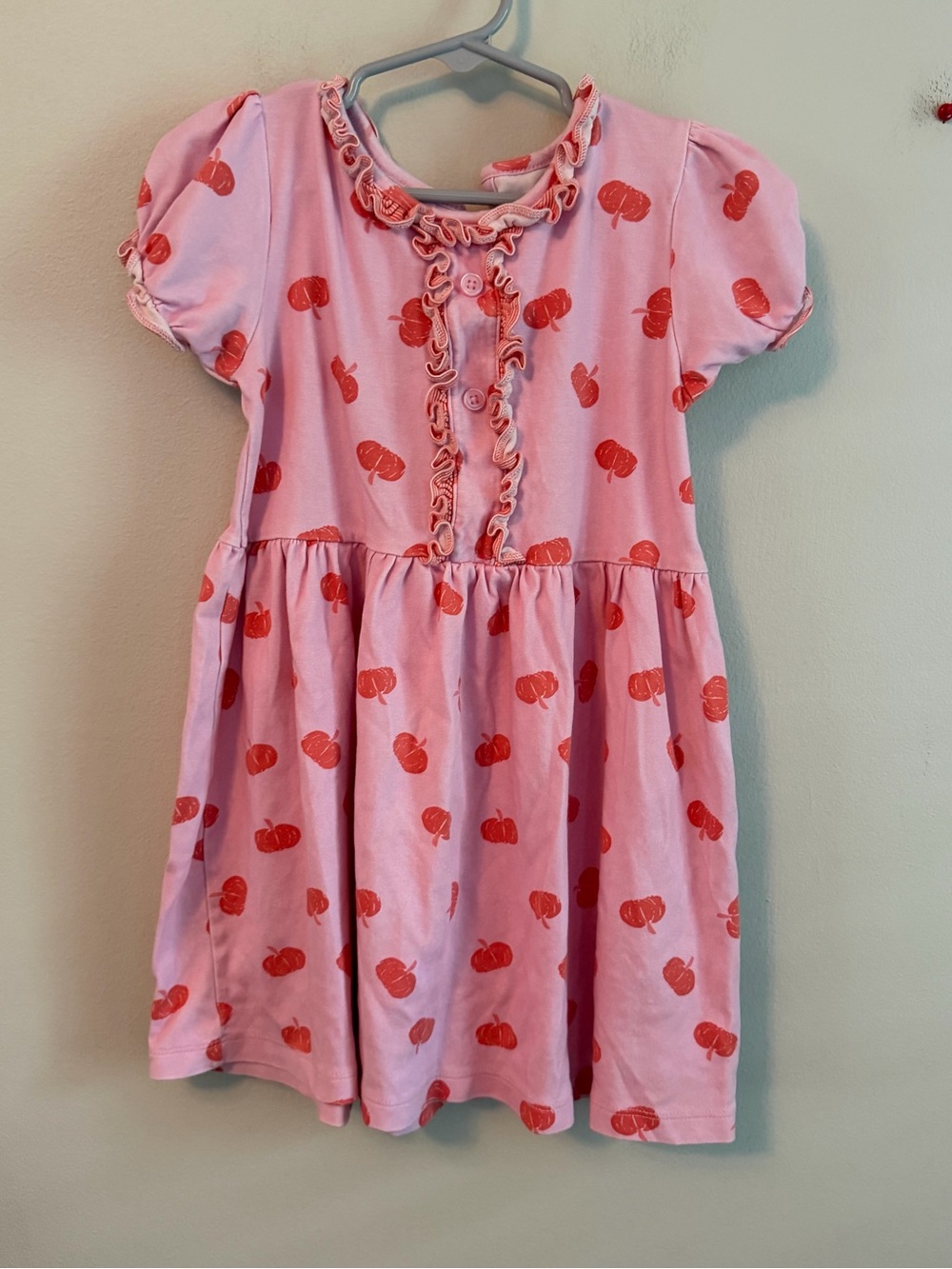 James & Lottie Pink Pumpkin-Print Ruffle Dress